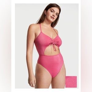 NWT Victoria's Secret Swim Ruched Shine Cutout One-Piece Swimsuit MEDIUM Pink